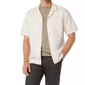 Frank And Oak Men's Loose-Fit Button-Down Camp Shirt Pockets White Ivory Size M